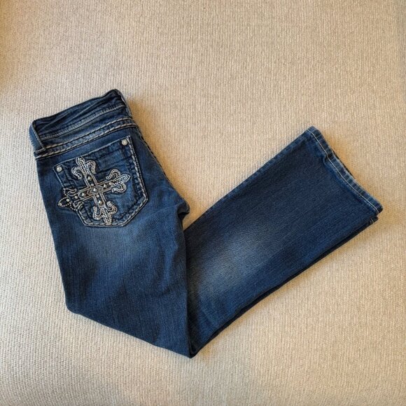 Miss Me Jeans Size 28 Cross Embroidered Rhinestones Boot Cut - Picture 6 of 9